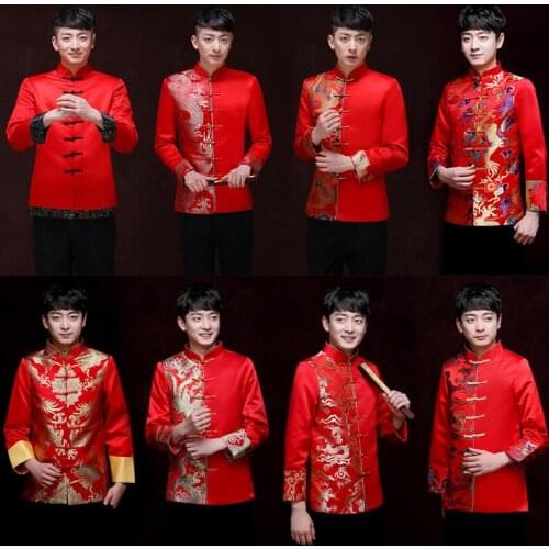Traditional Chinese Clothing For Male Cheongsam Hanfu Mandarin Jacket Shanghai Tang Clothes Men Red Online Chinese Store TA1252