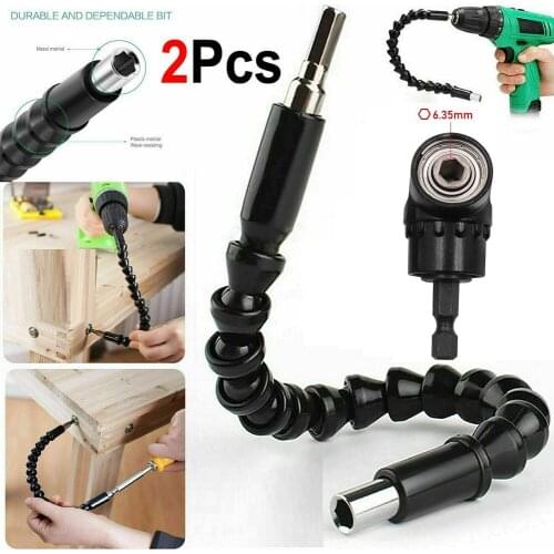 2pcs 1/4" Hex Shank Right Angle Drill And Flexible Shaft Bit Extension Screwdriver Bit Holder For Electronic Drill Adapter