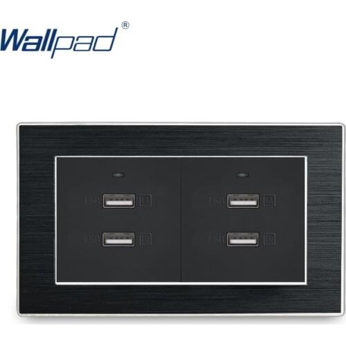 2.1A USB Socket Wallpad Luxury Satin Metal Panel 146*86mm Four 5V Output USB Phone Charge Wall Outlet Panel Wall Socket Charge