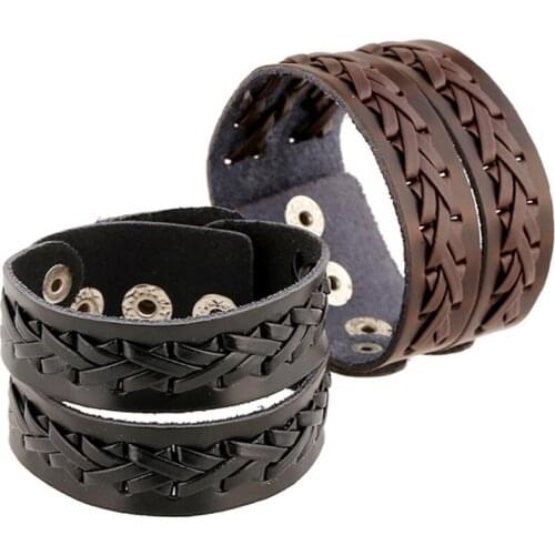 Vintage Fashion Black Brown Jewelry for Men Women Retro Hippie Bangle Wristbands Buckle Punk Braided Leather Charm Cuff Bracelet
