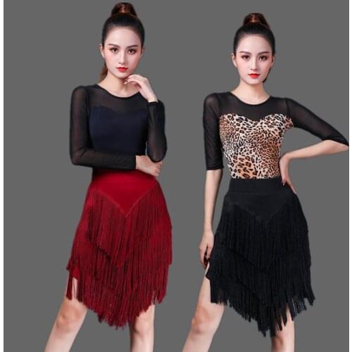 Tassel Latin Dance Skirt Top Performances Adult Skirt Practise Costume Fringe Suit Skirt Latin Salsa Ballroom Dance Skirt