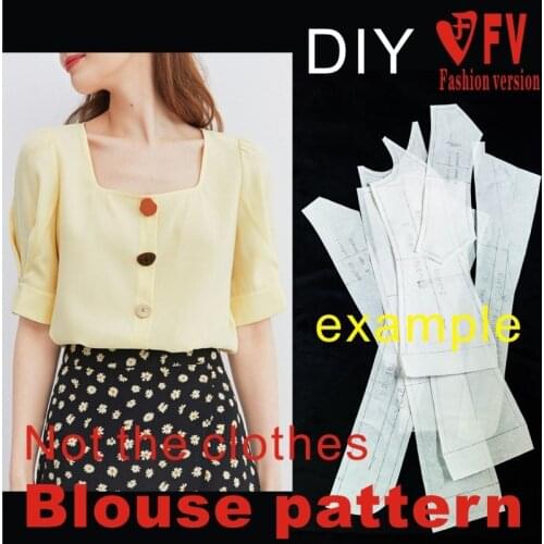 Ladies Puff Sleeve Shirt Pattern Top Cutting Drawing Small Square Collar 1:1 Garment Making Pattern BCY-140