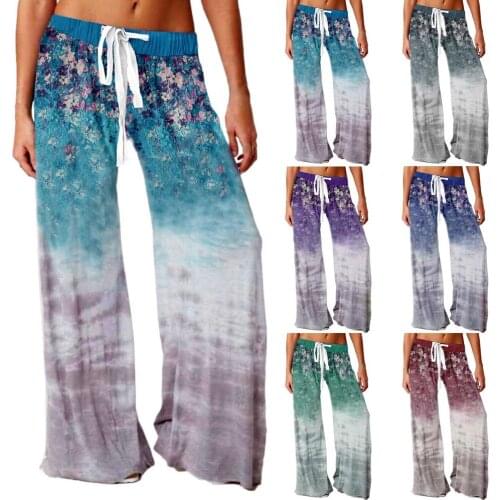 Woman Casual Wide-leg Pants Unique Design Elastic Waist Trouser Ladies Harem Pants Autumn Floral Print Ca pri Oversize Pants