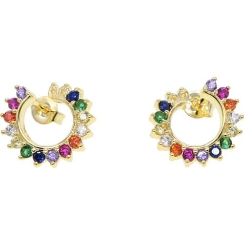 Front back rainbow cz circle stud earring for women Gold filled colorful 2020 spring new high quality jewelry earring