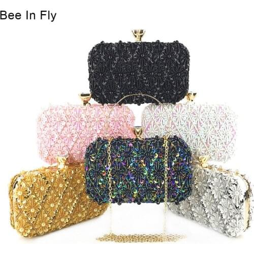 Bee In Fly Wholesale Vintage Women Handmade Pearl Embrodiery Evening clutch Bags Bead Clutch Party Dinner Purse Bags