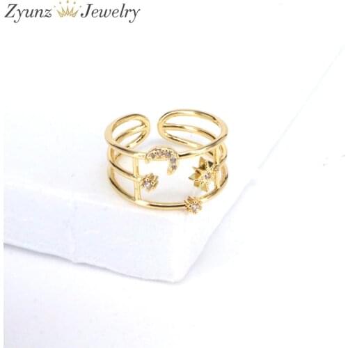 5PCS, Gold-color Moon and Stars Rings For Woman Punk CZ Micro Pave Ring 2021 Multilayer Jewelry