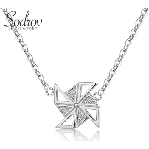 Sodrov 925 Sterling Silver Windmill Necklace Women Trendy Elegant Romantic Fine Jewelry for Women