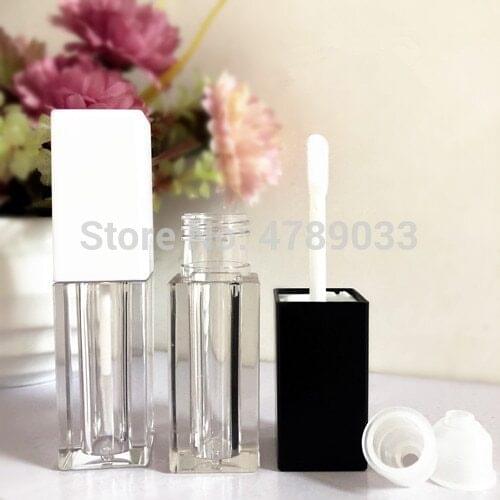 10pcs 5ml Empty Square Lip Gloss Tubes Transparent Lip Balm Tube Lipstick Mini Sample Cosmetic Container With Black/White Cap
