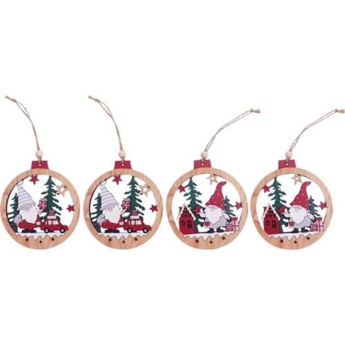 4PCS Funny Xmas Tree Hanging Decoration Wooden Forest Dwarf Old Man Pendant