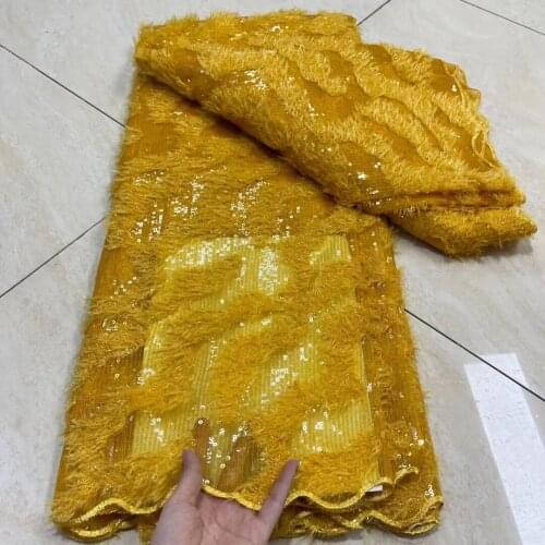 5 Yards African Lace Fabric 2021 French Tulle High Quality Sequin Embroidery Nigerian Wedding Robe Sewing Material FLP-1185