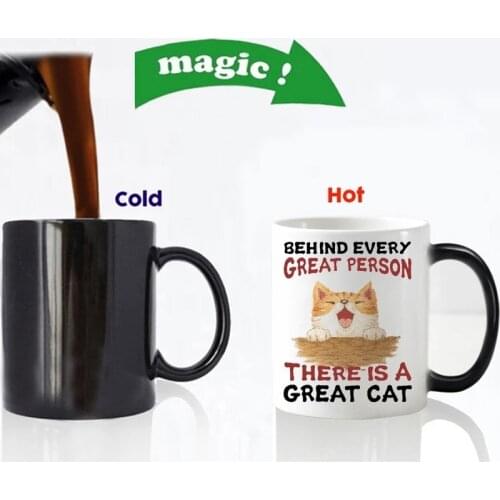 Free shipping Funny novelty Cat Ceramic and Bone china Color Changing Coffee Mug Tea Cup Magic Mugs for friends gift