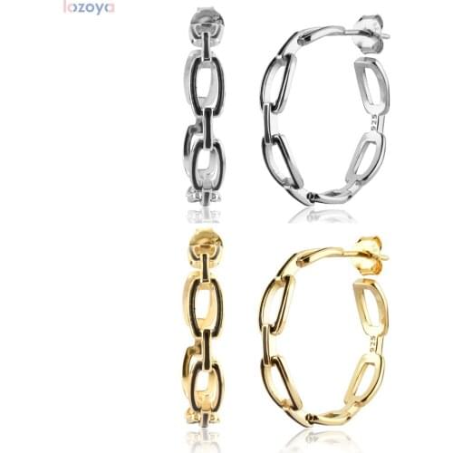 LOZOYA New 925 Sterling Enamel Fine Silver Gold Big Circle Horoscope Chain Hoops Earring Loops Black Jewelry Round Party