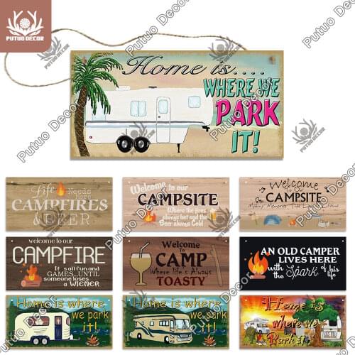 Putuo Decor Camping Wooden Plaques Signs Decorative Plaques for Living Room Decoration Home Door Decor Camping Supplies