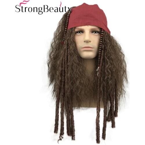 StrongBeauty Long Curly Men Wig Synthetic Cosplay Wigs Brown Hair Heat Resistant Capless Wig
