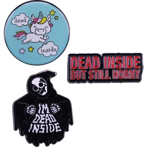 Dead Inside Enamel Pin Mental Health Awareness Brooch Gothic Halloween Badge Jewelry