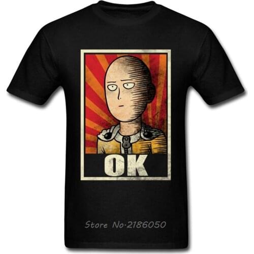 OK One Punch Man T Shirt Superhero Clothing Black Tshirt Men Cotton Tops Summer Tees Vintage Anime T-shirt Funny Harajuku