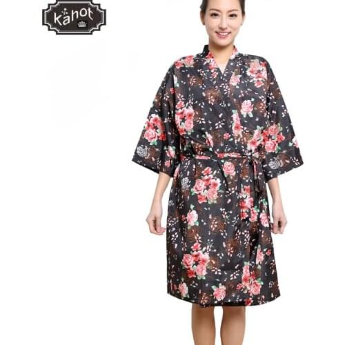 Salon Client Gown Robe Rose Flower Smock Kimono Hairdressing Cape Dress Beauty SPA Hotel Barber Guest Clothes Night-gown Wrap