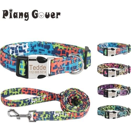 Custom Tag Dog Leashes Collar Set Punk Cool Pet Leash Collar Engraved Name ID Cat Rope for Small Medium Big Dogs