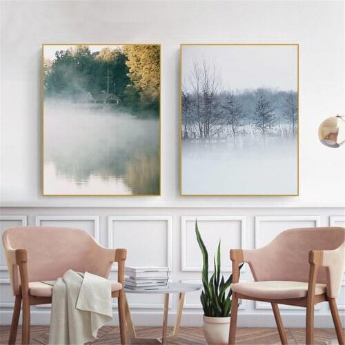 Canvas Painting Misty Forest Mist Mountain Natural Landscape Poster Nordic Prints Minimalist Wall Art Wilderness Poster