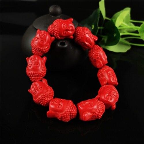 Chinese Red Organic Cinnabar Sakyamuni Buddha beads Elastic Bracelet Fashion Man Ahd Woman Luck Amulet Gifts Jewelry New
