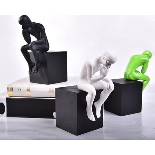 CLASSIC SIMPLE MODERN THINKER FIGURE STATUE HOME FURNISHINGS UNIQUE ART THINKING LIFE OFFICE DESKTOP BOOKEND STAND