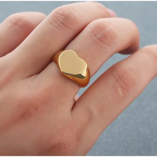 Custom Name Rings Heart Signet Ring Personalized Stainless Steel Engraved Ring Romantic Gift for Women Couple Lover Jewelry