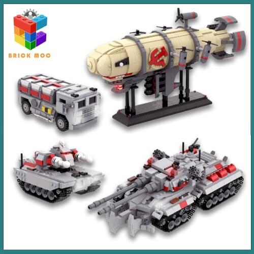 MOC Red Military Assembled Building Blocks Set Soviet Apocalypse Tank WW2 Weapon Creator Army Model Soldiers Kids Toys