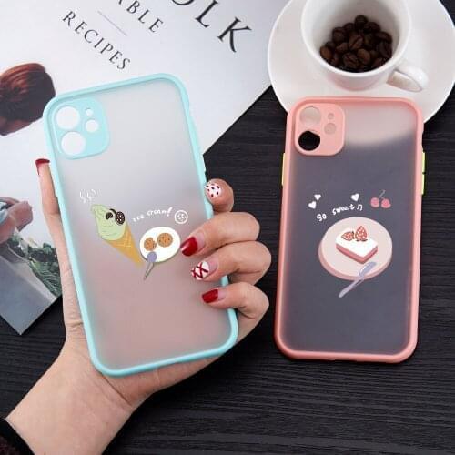 Ice-Cream Cartoon Sweet Pattern Lover Pairs Matte Cover Phone Case Skin for iPhone 11 12 Pro Max X XS XR 6 6s 7 8 Plus SE2 Mini