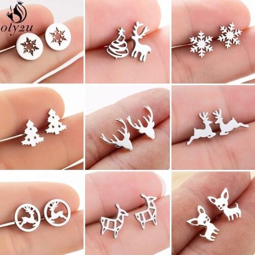 Fashion Small Animal Deer Stud Earrings for Women Kids Stainless Steel Christmas Jewelry Snowflake Chihuahua Earring pendientes