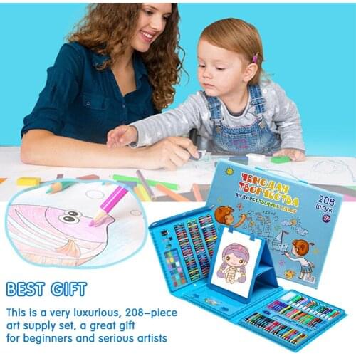 208pcs Painting Drawing Crayon Set Watercolor Drawing Tools Art Marker Brush Pen Supplies Kids For Child Gift Office Stationery