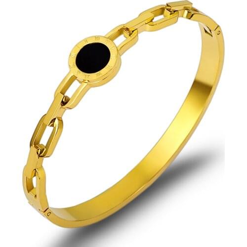 Stainless Steel Roman Numerals Chain Bracelets & Bangles For Women Luxury Brand Classic Hollow Round Pulseira Jewelry