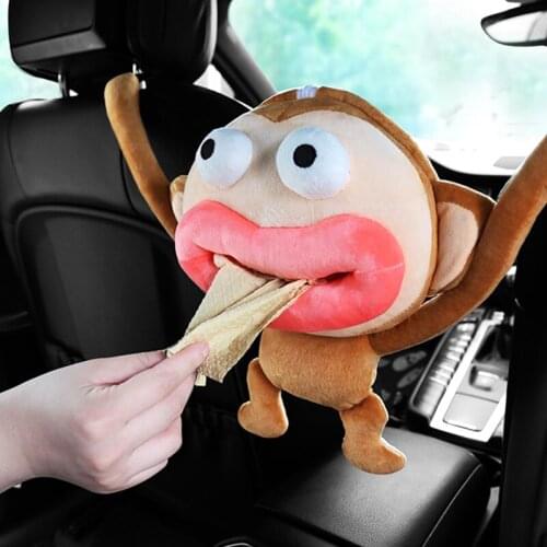 New Creative Big Mouth Monkey Cute Cartoon Car Tissue Box Lovely Seat Hanging Tissue Boxes Paper Holder Storage Car Ornaments