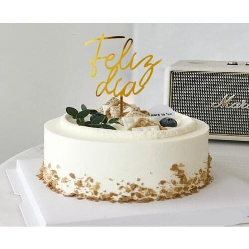 New Spanish Acrylic Cake Toppers Golden Feliz Dia Happy Day Baking Cake Toppers for Kids Birthday Party Cake Decoration Supplies