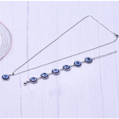 Blue Evil Eye Charm Pendant Necklace Stainless Steel Necklace For Women Lucky Choker Bracelets Chain Vintage Jewelry Trendy Gift