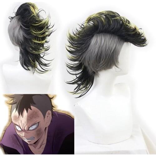Shinazugawa Genya Cosplay Wig Demon Slayer Genya Short Hair+Cap Kimetsu no Yaiba Anime Mohawk Hairstyle