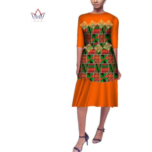 BRW Plus Size Dresses for Women 4xl 5xl 6xl Half Sleeve O-Neck Office Dress Cotton Work Bodycon Ankara Fabric Dresses WY4041