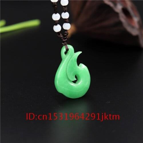 Gifts Jade Pendant Men Charm Chinese Fish Jewelry Jadeite Natural for Hand Amulet Women Fashion Hook Necklace Carved Green