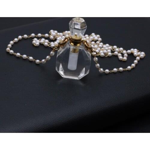 Natural White Crystal Perfume Bottle Pendants+Free Two Eyes Pearls Chains For Jewelry Making DIY Bracelet Necklace Accessories