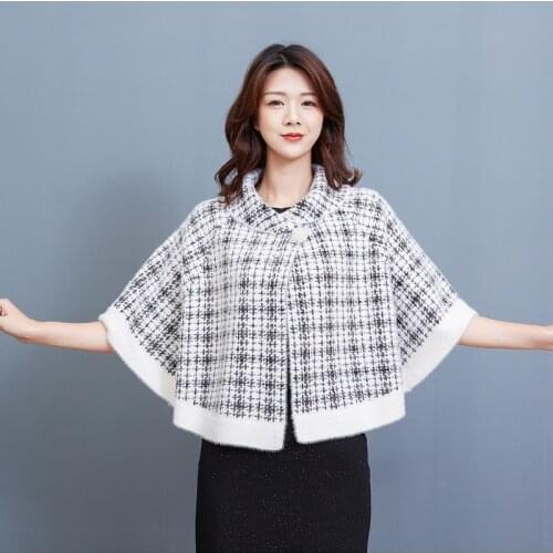 ZJZLL Factory Direct Sale Mink Fur Feeling Warm Plaid Capes Pashmere Wraps Shawls Square Pattern Short Winter Poncho Women Coat