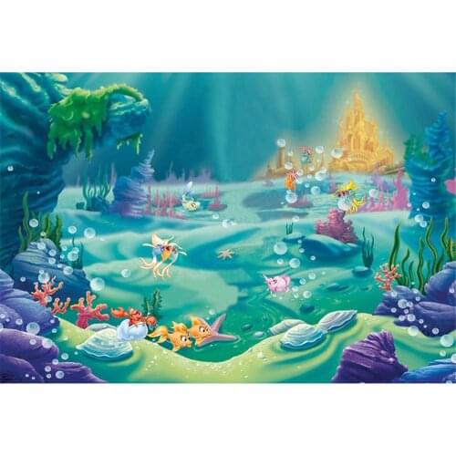 SeekPro Little Mermaid Princess Kid Under Sea Bed Castle Corals Photography Backdrop Baby Shower Birthday Party Photo Background
