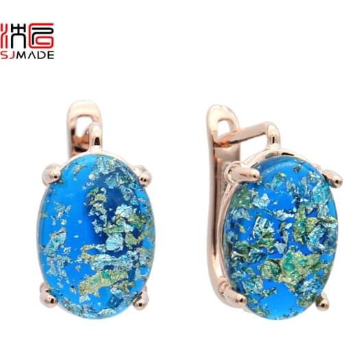 SJMADE 2019 New Fashion Oval Egg Shape Colorful Dangle Earrings 585 Rose Gold Korean Eardrop For Women Wedding Party Jewelry