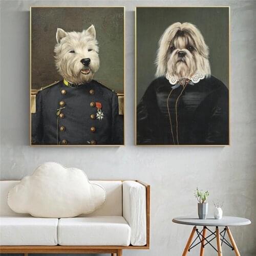 Dog in Military Uniform Oil Paintings Print on Canvas Art Posters And Prints Lovely Dogs Wall Art Pictures For Kids Room Decor