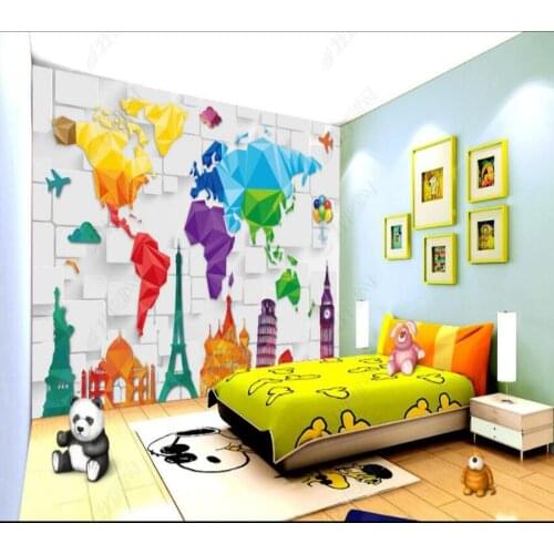 Papel de parede Vector three-dimensional map building childrens room 3D wallpaper mural,living room home decor