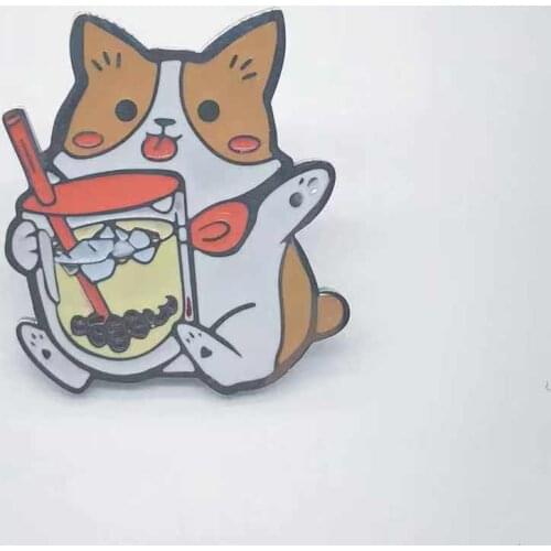 Hard Enamel Pin Bubble Tea Dog Stainless Steel Enamel Pin Brooch