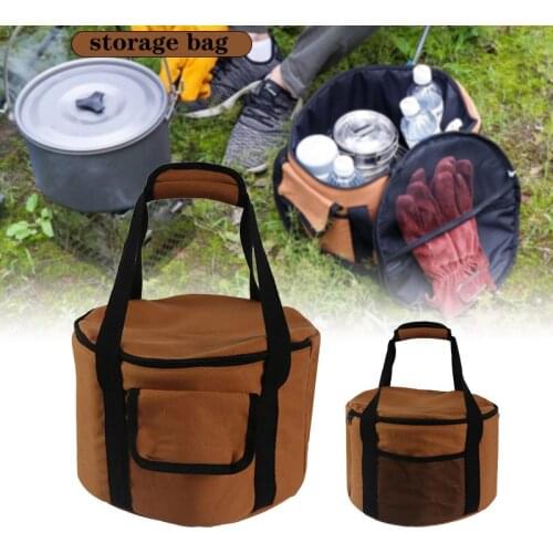 32cm Waterproof Thickened Storage Bag Round Camping Cookware Handbag Portable Picnic Kitchenware Organizer With Mesh Bag