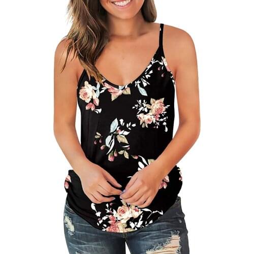 40#Women T Shirt Spaghetti Sexy Ladies V-Neck Floral Printed T-Shirt Sleeveless Summer Plus Size Harajuku Casual Tops Vest