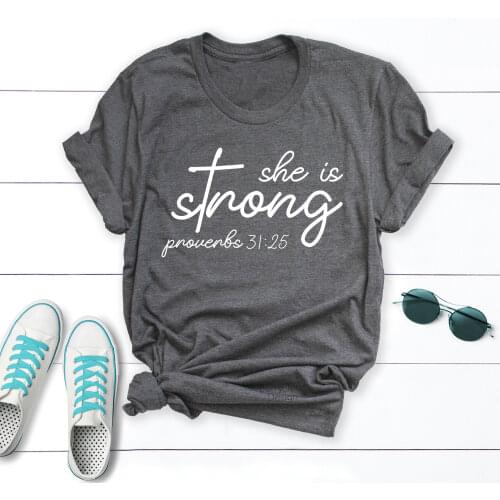 She is Strong Shirt, She Is Strong Proverbs Christian Tee Jesus Scripture Workout tshirt religion women fashion tops R172