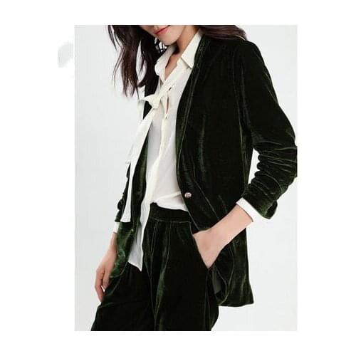 Spring Autumn Women Blazer Casual Long Gold Velvet Jacket One Button Suit Lady Blazers Work Wear jaquetas feminina LX35