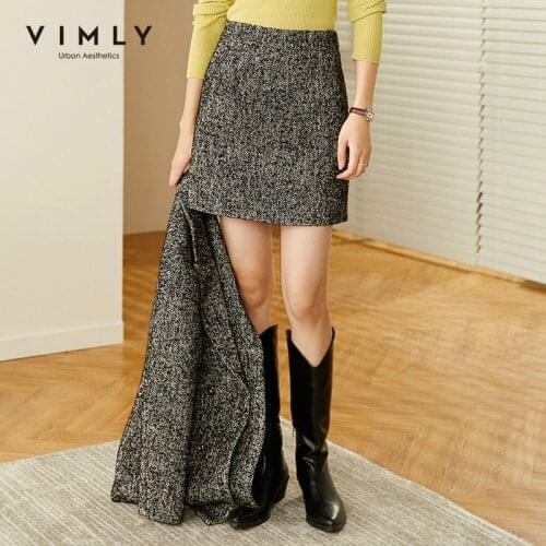 Vimly Winter Skirt For Women Fashion High Waist Zipper A Line Mini Skirts Office Lady Elegant Femme Jupes Autumn Bottoms F3920
