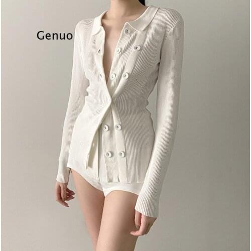 White Knitted Cardigans Female V Neck Long Sleeve One Size Slim Sweater for Women Fashion New Clothing Fall